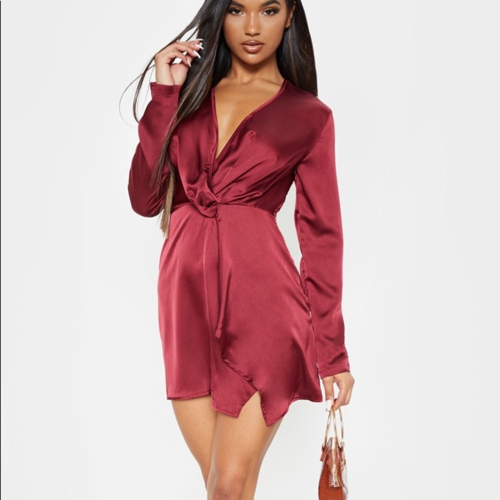 Brand New Burgundy Satin Wrap Dress
